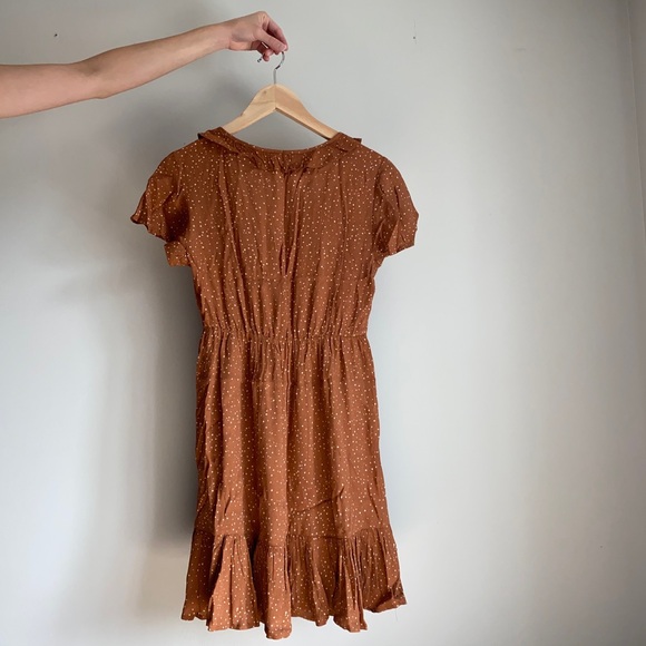 Orange/brown white polka dot summer dress, S - Picture 2 of 2